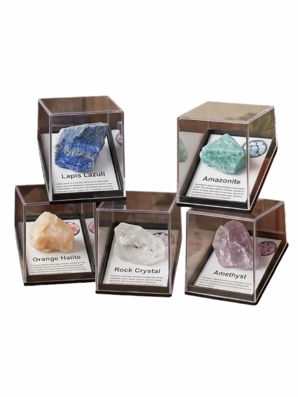 Natural Gemstones And Crystals, Acrylic Display Cases, Identification Cards NWOT